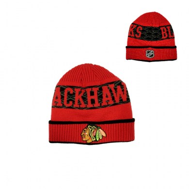 nhl, zimná, čiapka, puck, pattern, cuffed, knit, CHICAGO, BLACKHAWKS, junior